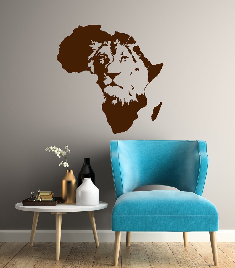 Africa Map Lion Vinyl Wall Decal African Creative Art Stickers Mural ...