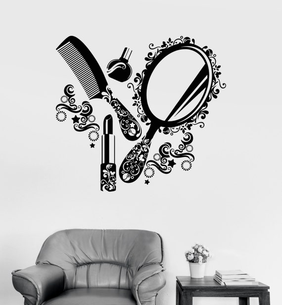 Wall Vinyl Decal Hair Beauty Salon Haircut Make up Floral Etsy