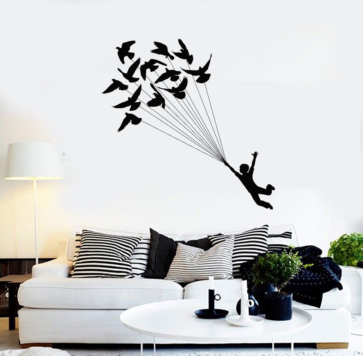 Wall Vinyl Decal Boy and Birds Flying Romantic Bedroom Decor 2302di - Etsy