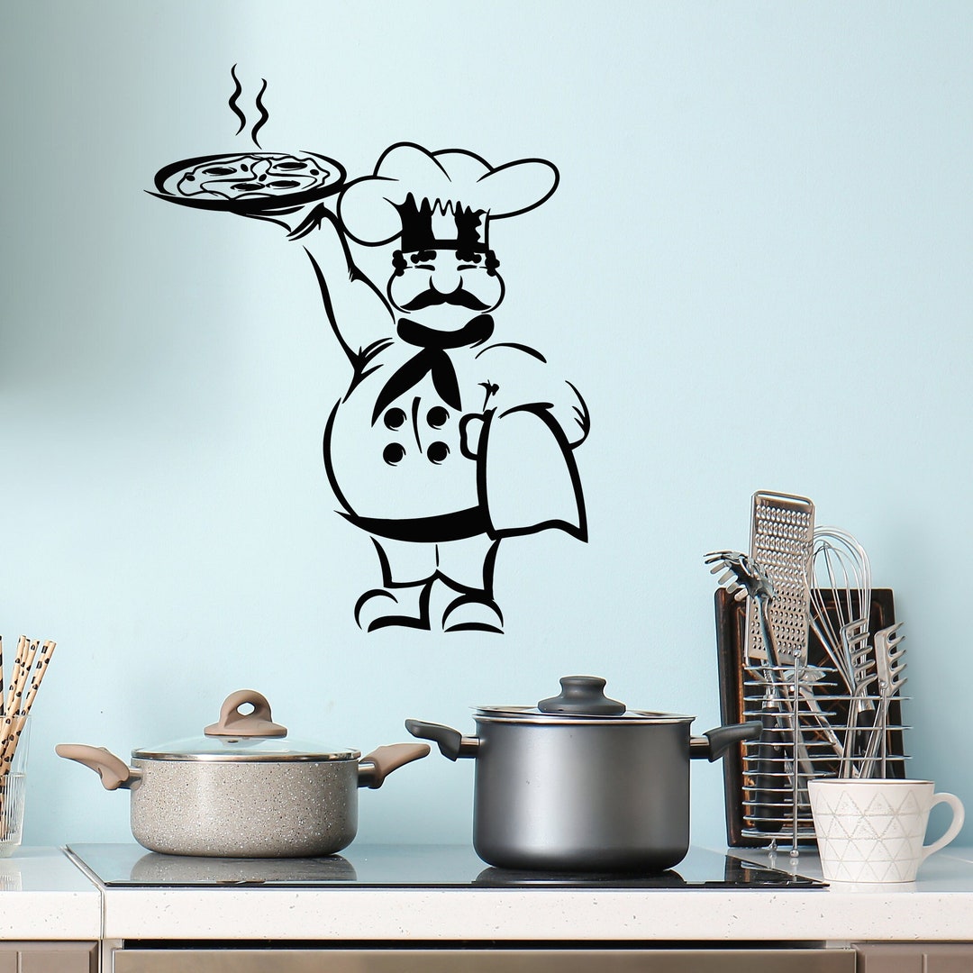 Chef Vinyl Wall Decal Pizza Italian Restaurant Pizzeria Kitchen ...