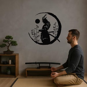 Samurai Decal Vinyl Wall Art Japanese Theme Warrior Japan Asian Enso Circle Oriental Ronin Teen Room Stickers Mural (#3242dg)