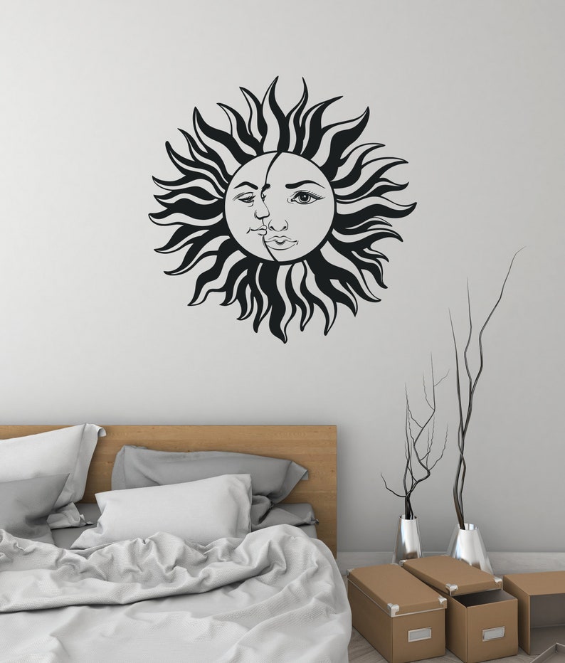 Sun Moon Vinyl Wall Decal Crescent Bedroom Boho Style Room Home Decor ...