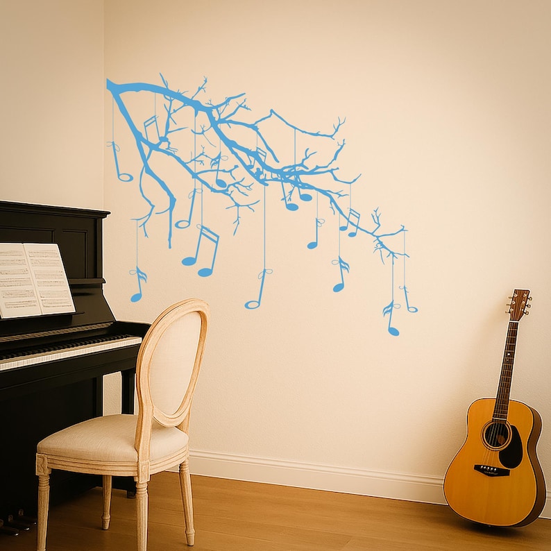 Wall Vinyl Decal Tree With Branches Hanging Music Notes Modern Decor ...