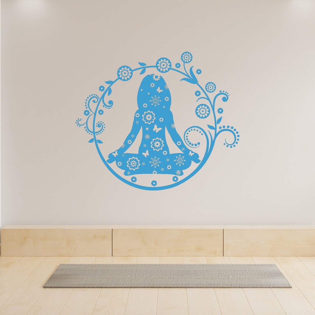 Yoga Girl Wall Vinyl Decal Meditation Yoga Studio Lotus Pose Nature ...