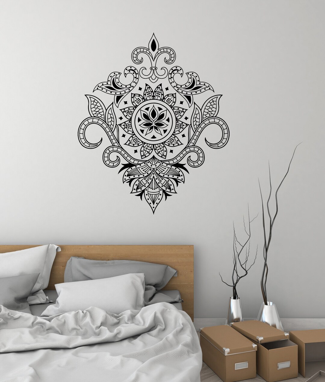 Mandala Vinyl Wall Decal Floral Art Yoga Room Hinduism Meditation ...