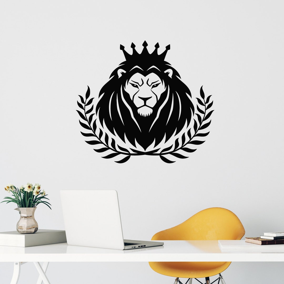 Lion Head Vinyl Wall Decal Abstract Animal King Crown Stickers Mural ...