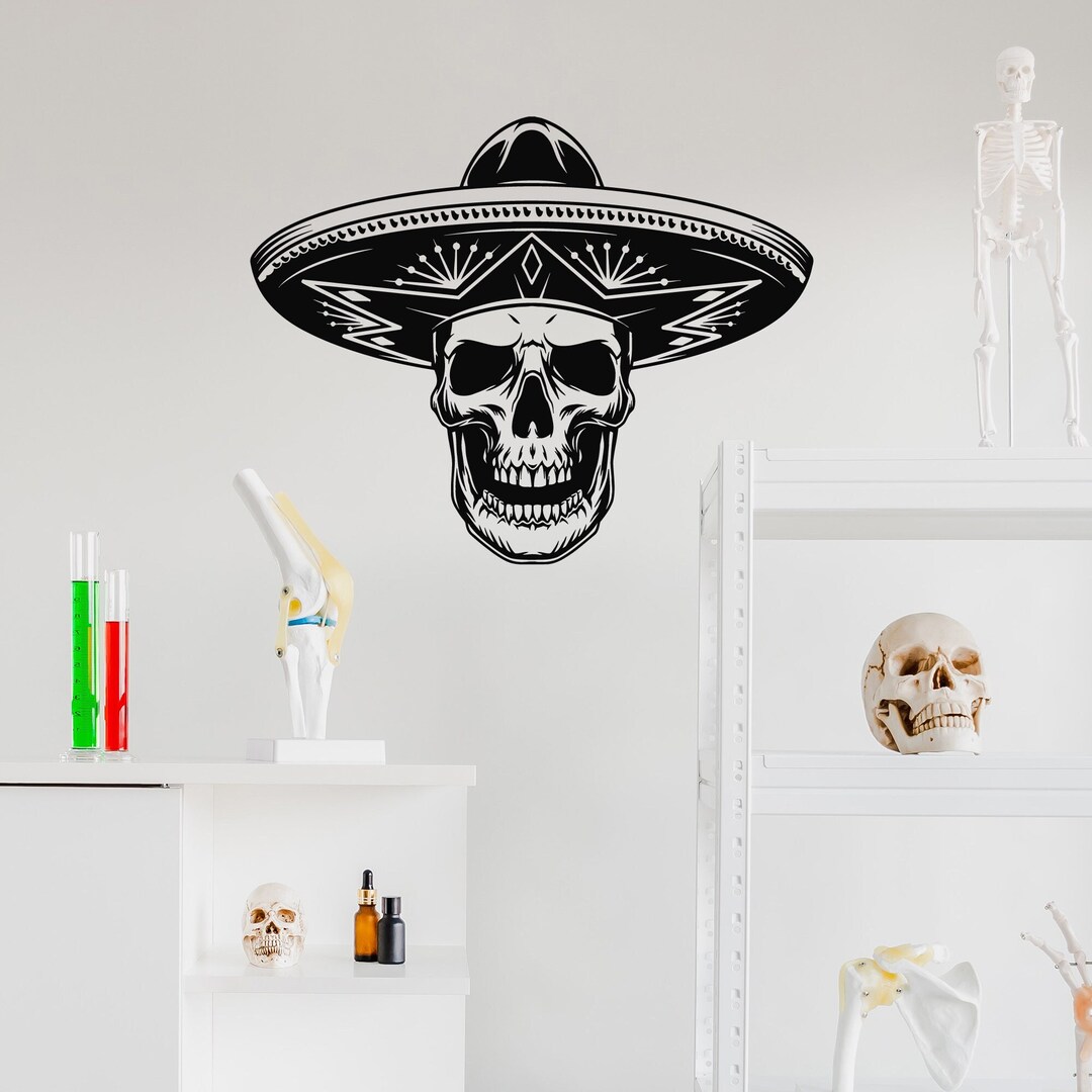 Mexican Vinyl Wall Decal Sombrero Mexico Latin America Art Skull ...