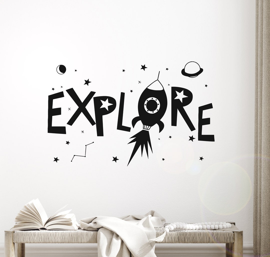 Wall Vinyl Decal Rocket Space Astronaut Vinyl Modern Kids Interior ...