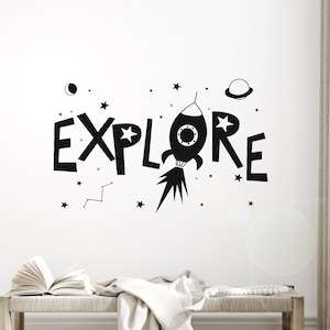 Wall Vinyl Decal Rocket Space Astronaut Vinyl Modern Kids Interior z4937