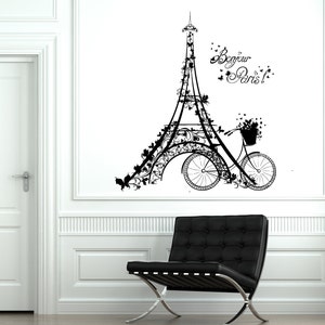 Wall Decal Paris Eiffel Tower France Bicycle Love Vinyl Decal Sticker 1812dz