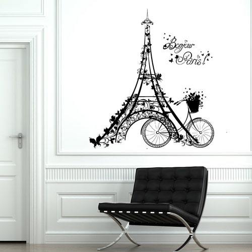 Wall Decal Paris Eiffel Tower France Bicycle Love Vinyl Decal Etsy