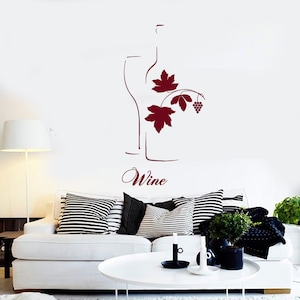 Wall Vinyl Decal Wine Quote Bottle Glass Sketch Winery Wine Grapes Decor Restaurant Kitchen Home Decor (#1224dz)