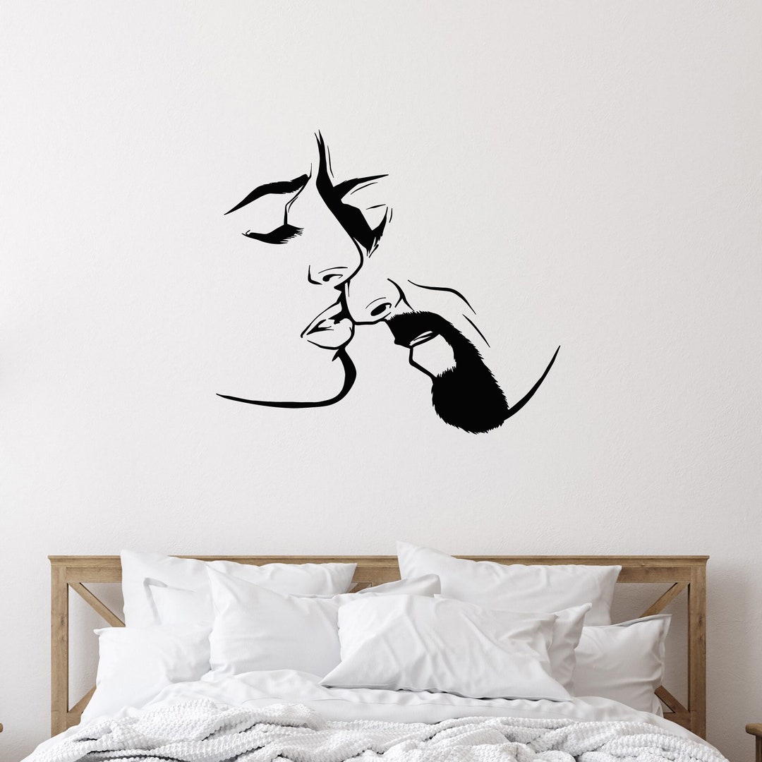 Bedroom Vinyl Wall Decal Couple in Love Kisses Romance Stickers Mural ...