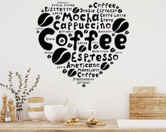 Coffee Lover's Heart Vinyl Wall Decal: Kitchen Decor (#6228di)