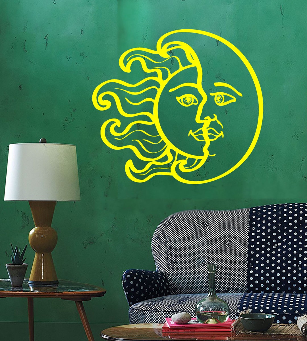 Wall Vinyl Decal Moon and Sun Night Sky Hand Sketch Style Drawing ...