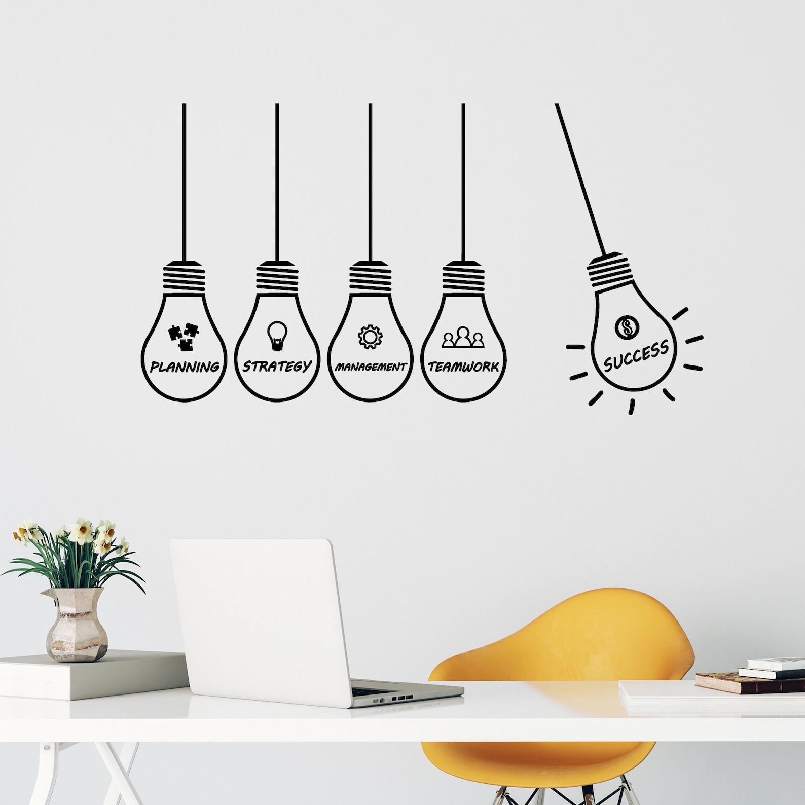 Office Vinyl Wall Decal Idea Strategy Management Succes Planning Lamp ...