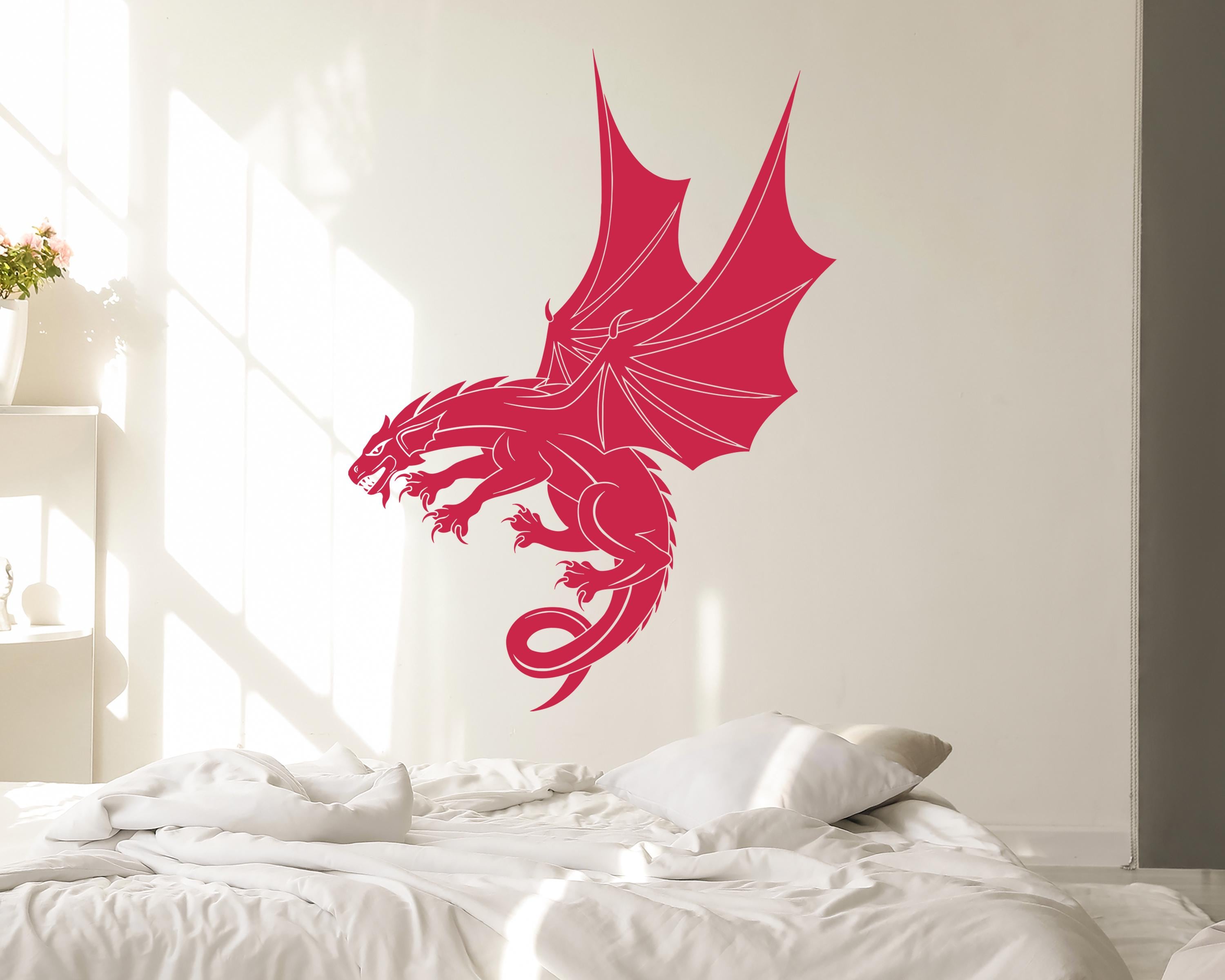 Wandaufkleber Fliegender Drache – Fantasy-Design, Vinyl, Wasserdicht, 67x86 Cm Groß, Schwarz, Selbstklebend Und Abziehbar.