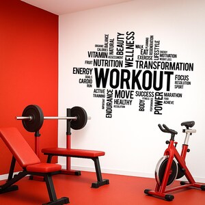 Vinilo decorativo motivacional para gimnasio en casa: pegatina de vinilo para sala de fitness y espacio de bienestar - Nube de palabras deportivas (3158di) imagen 9