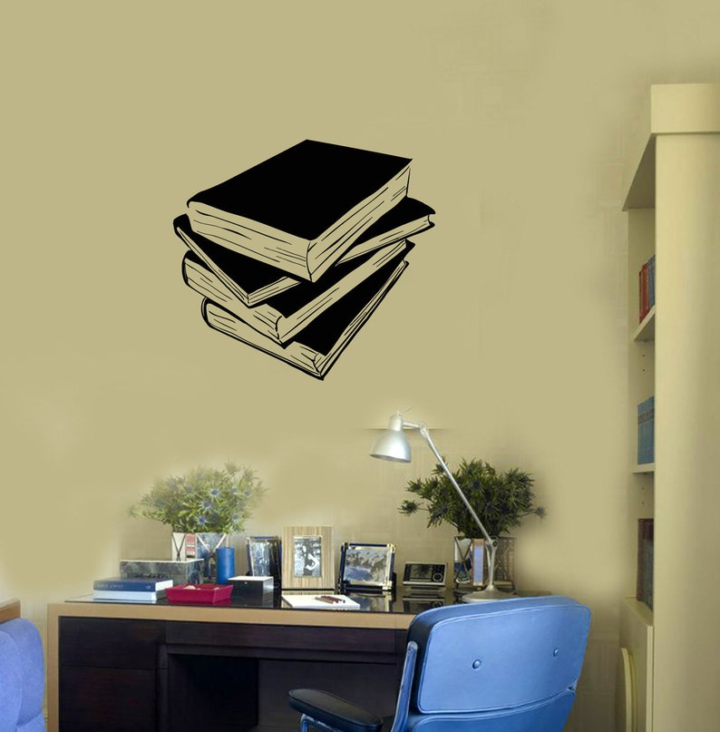 #2782di Pile of Books Vinyl Wall Decal Library Reading Corner Room School Stickers