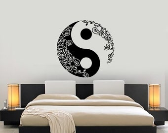 Wall Vinyl Decal Yoga Yin Yang Flower Ornament Yoga Studio Decor Yoga Room Modern Home Decor (#1229dz)