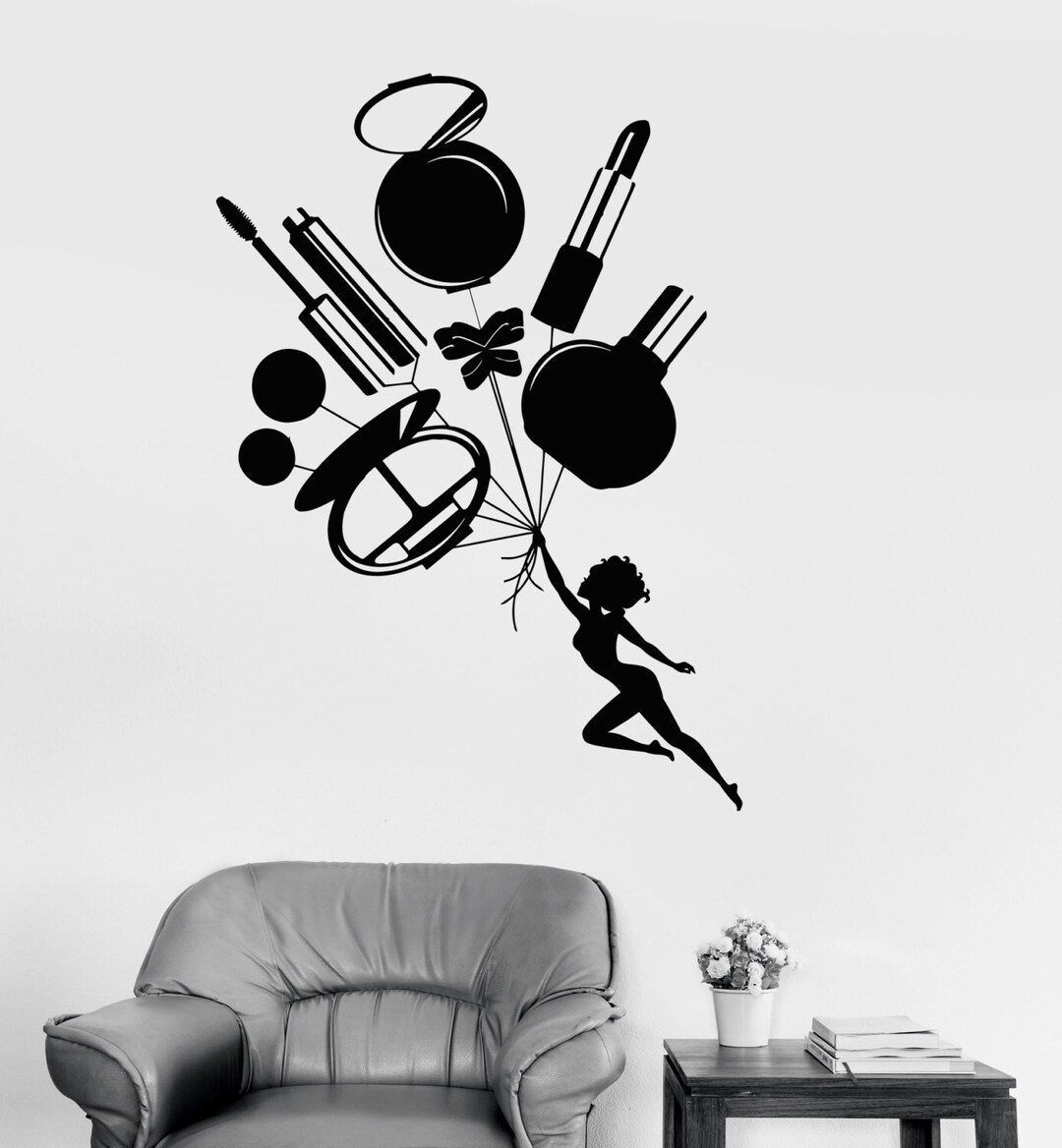 Vinyl Wall Decal Powder Room Make up Cosmetics Beauty Hair Salon Decor ...