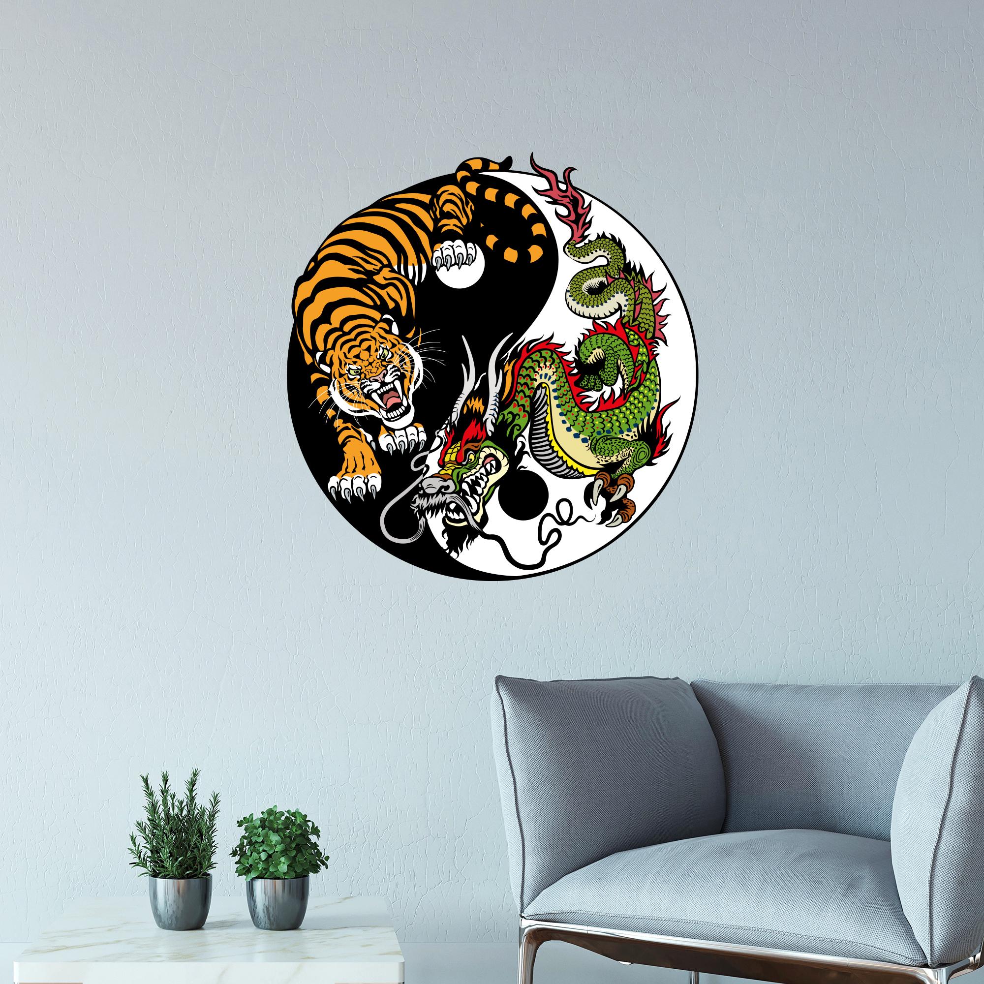 Yin Yang Tiger Dragon Vinyl Wall Decal: Feng Shui Tattoo Art Dci61 - Etsy