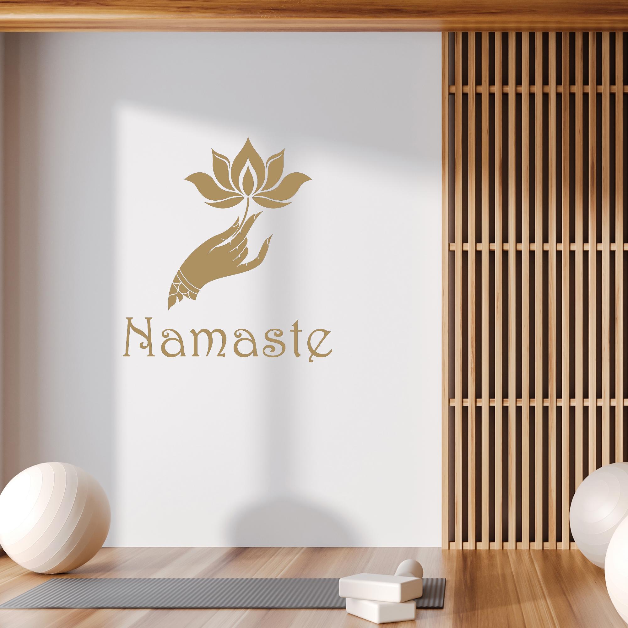 Namaste Wall Vinyl Decal Lotus Flower Hand Buddhism Yoga Studio ...