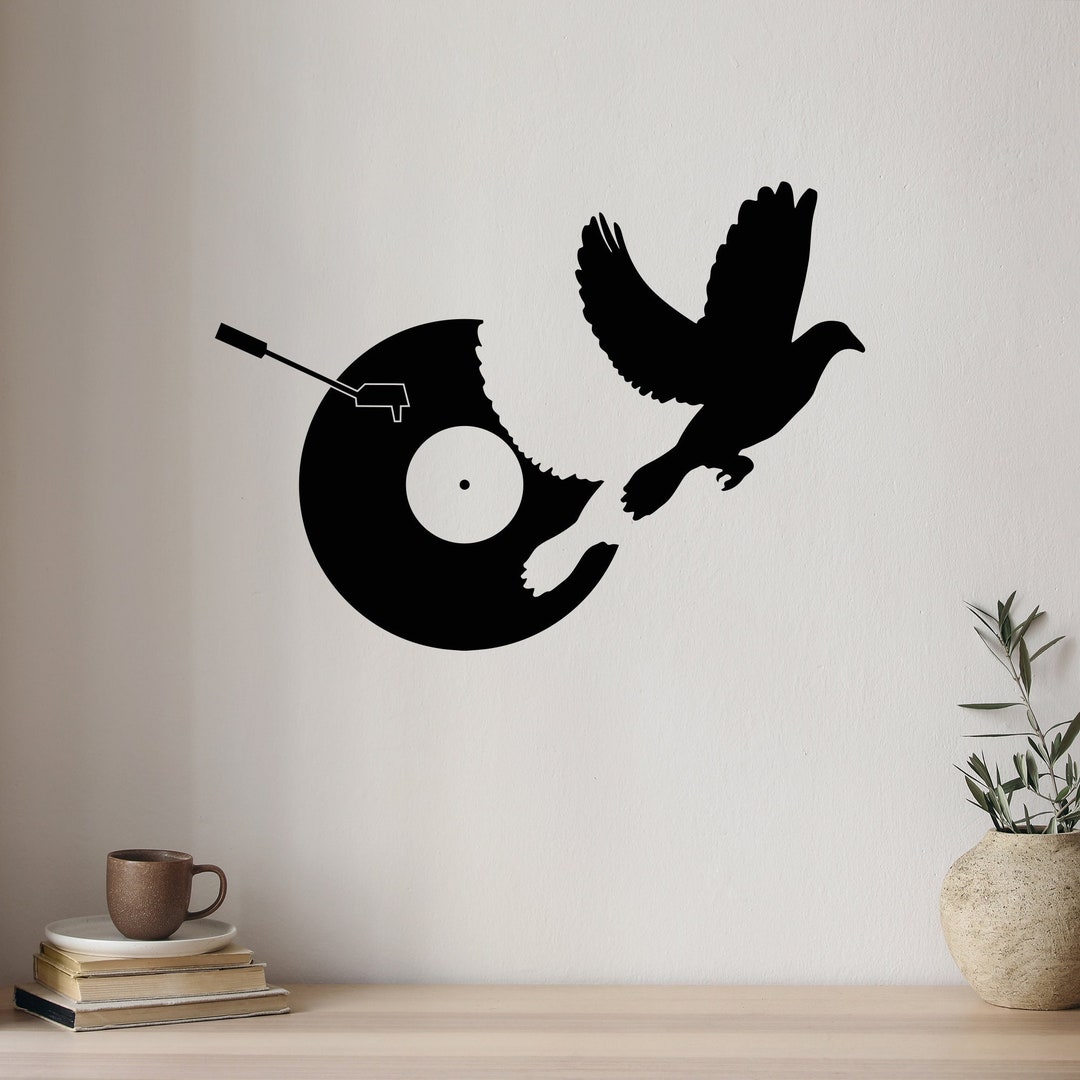 Musical Wall Decal Vinyl Record Music Bird Home Interior Decor Room ...