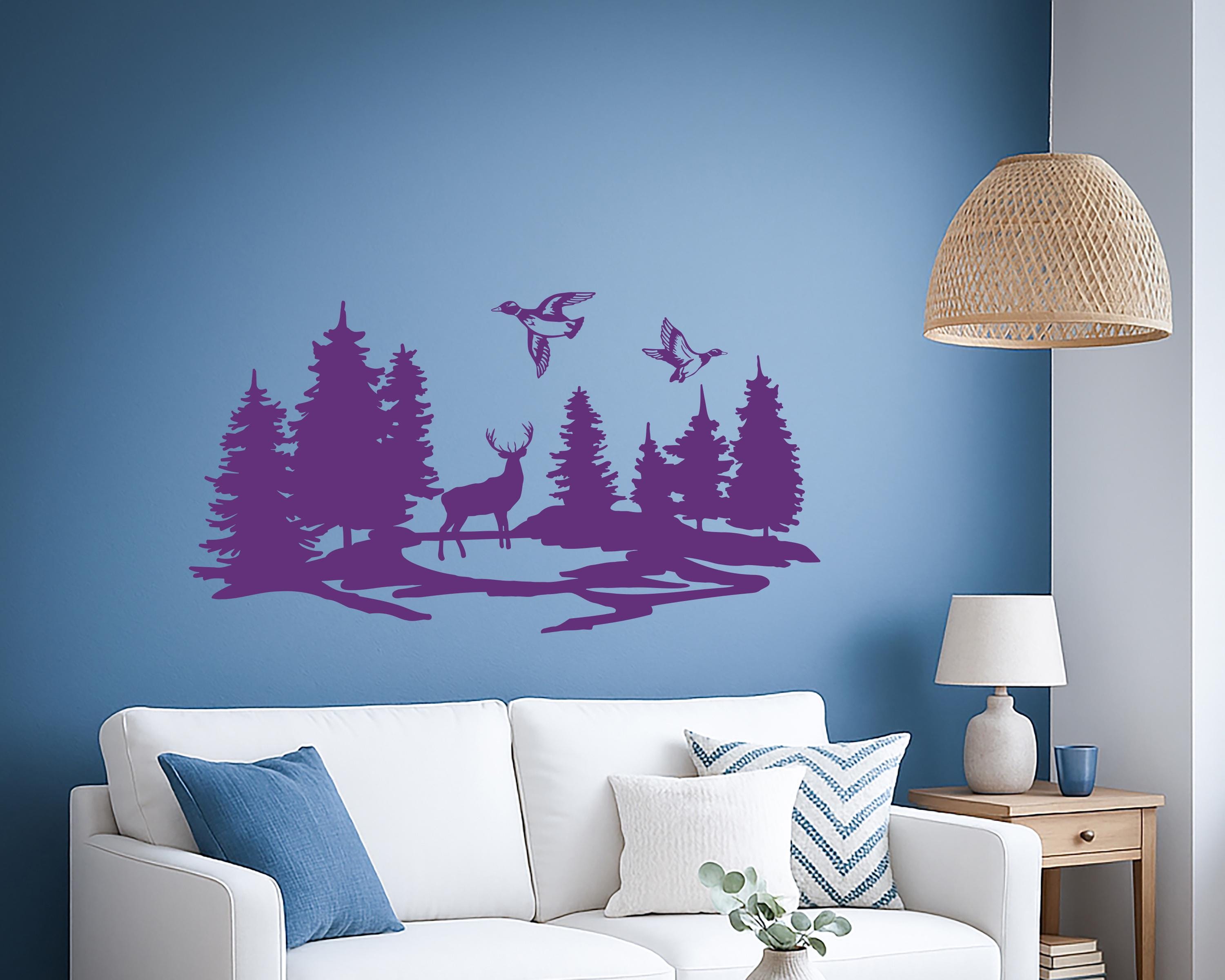 Deer Forest Vinyl Wall Decal: Scandinavian Style Nature Scene G8643 - Etsy