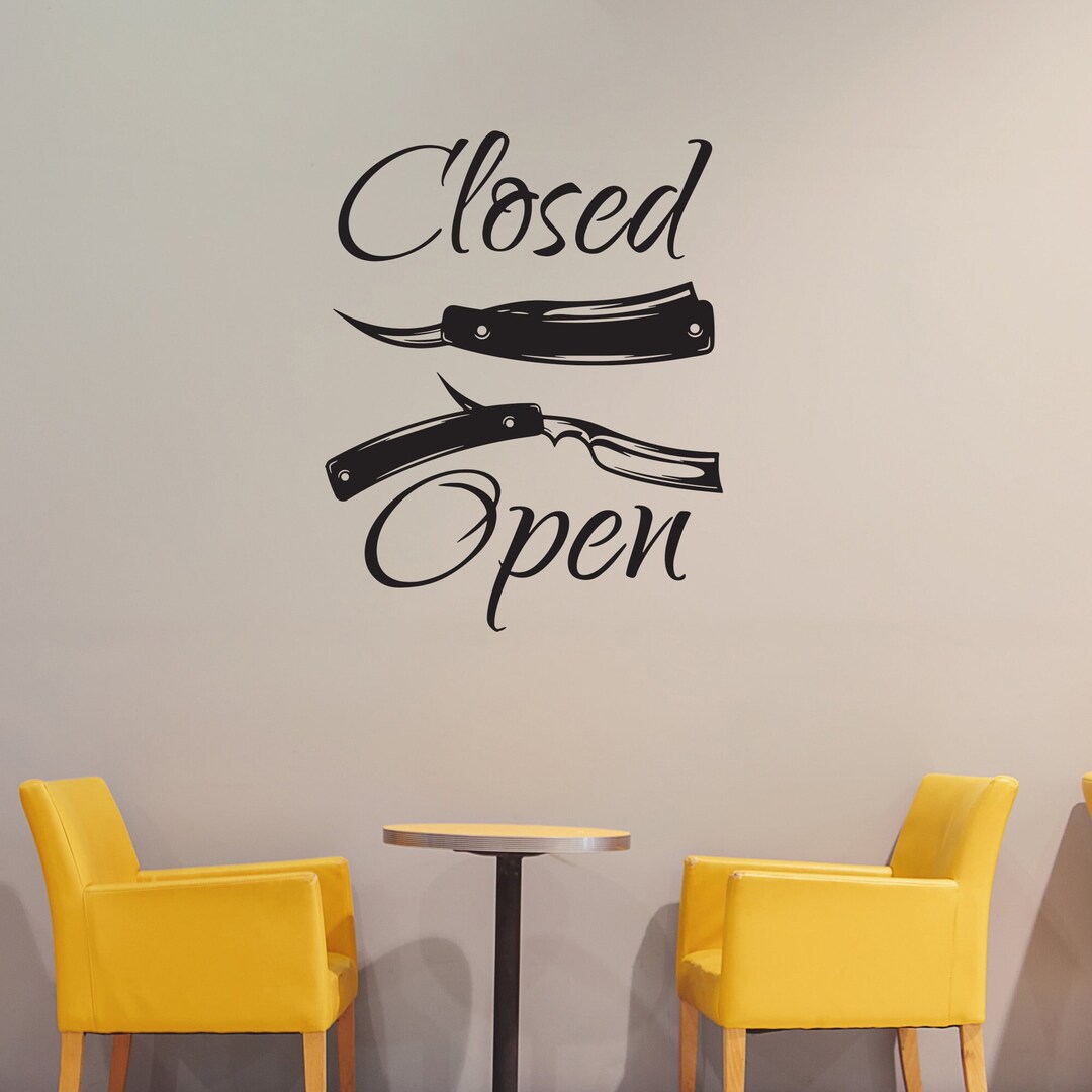 Open Closed Sign Hair Salon Vinyl Wall Decal Barbershop Decor Barber ...