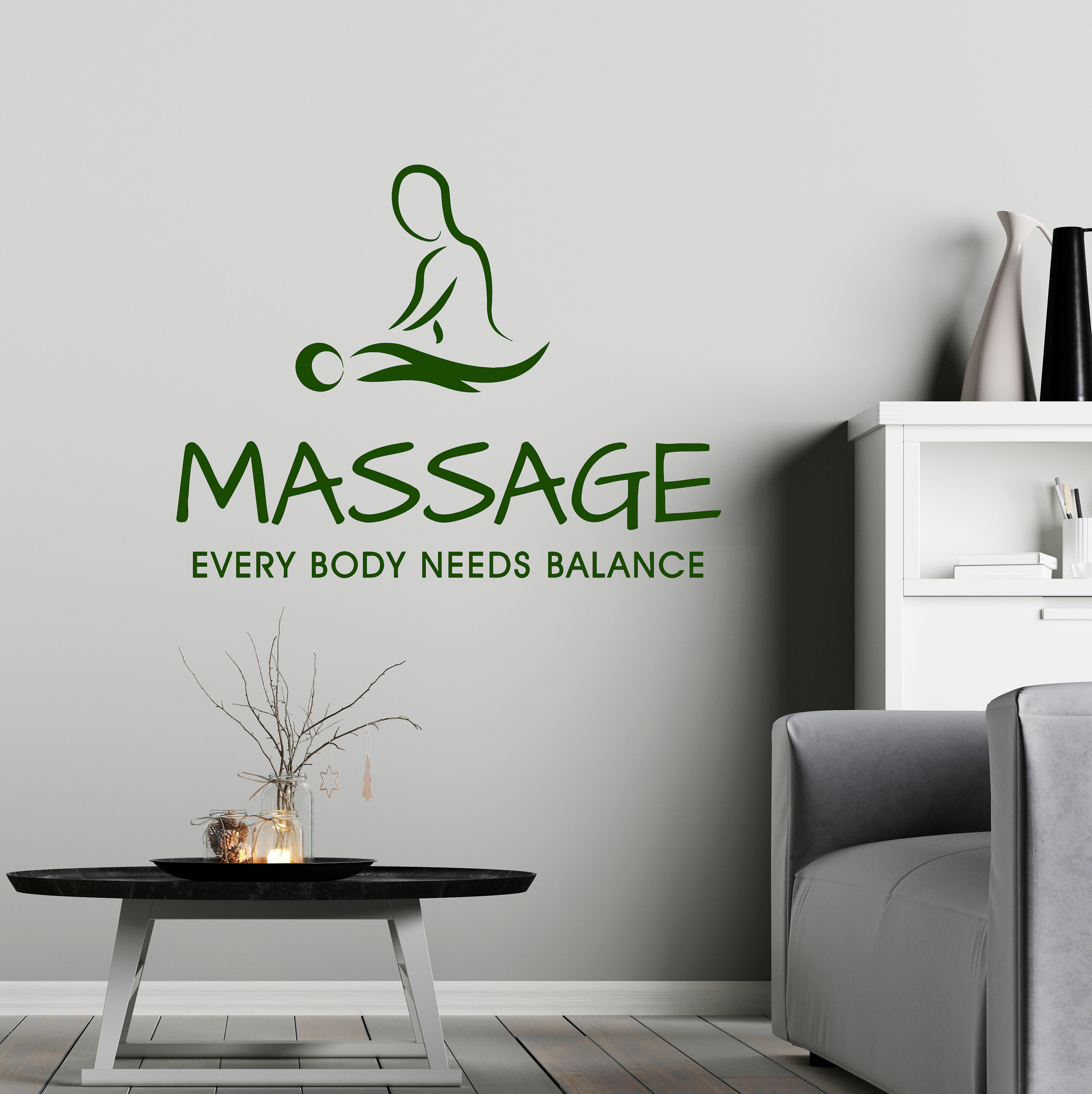 QIANGTOU Wandtattoo 'Massage Salon' – 54x57 Cm, Vinyl-Aufkleber, Wasserdicht, Für Innenräume, Selbst Installieren