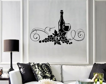 Wall Vinyl Decal Wine Vine Restaurant Kitchen Bar Cool Decor 1916di