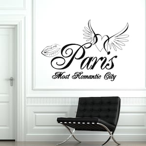 Calcomanía de pared París Francia Torre Eiffel Corazón Alas Calcomanía de vinilo romántica 1830dz