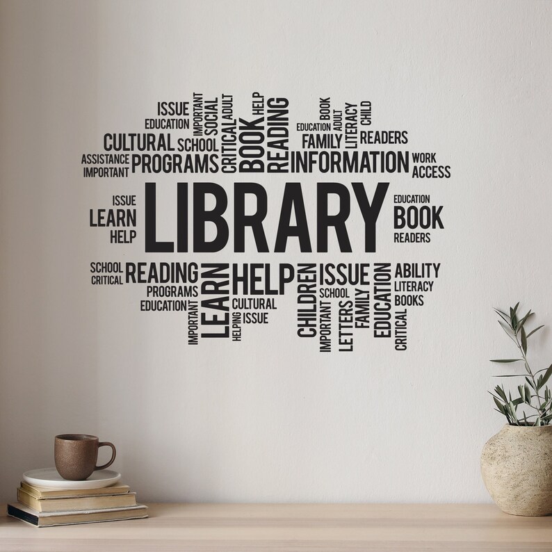 Library Word Art Vinyl Wall Decal - Book Lover's Reading Nook Decor ...