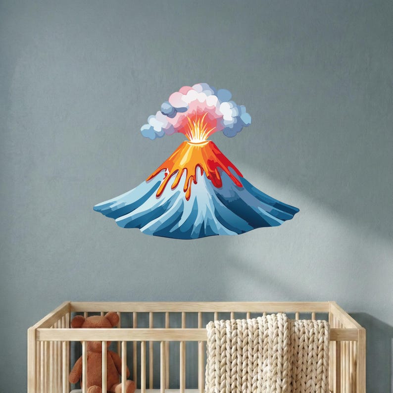 Volcano Vinyl Wall Decal, Erupting Volcano Wall Art for Nursery or Kids ...