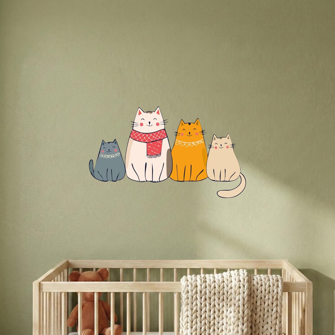 Cat Nursery Wall Decal, Cute Animal Vinyl Stickers for Baby Room, Kids ...