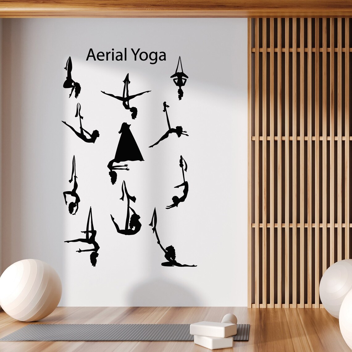 Balance Vinyl Wall Decal Aerial Yoga Centre Pose Girls Beautiful Body ...