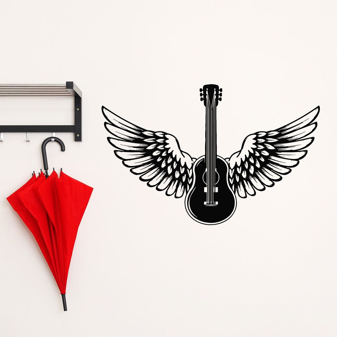 Guitar Vinyl Wall Decal Music Wings Musical Instrument Rock-themed Room ...