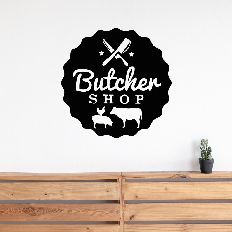 Butcher Shop Vinyl Decal, Meat Market Logo Sticker, Farm Animal Sign ...
