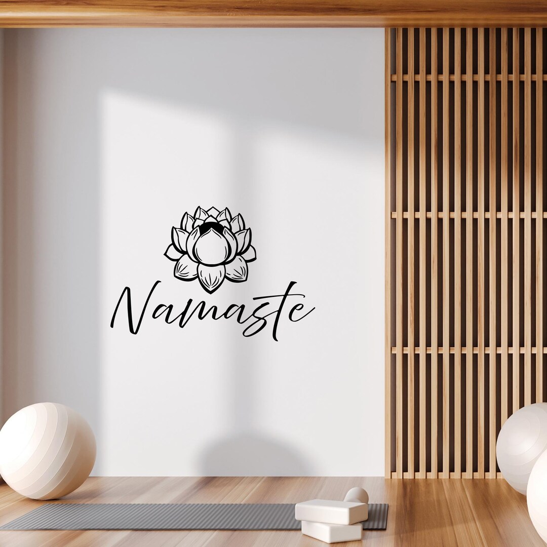 Wall Vinyl Decal Namaste Word Logo Lotus Flower Bud Yoga Room Decor ...