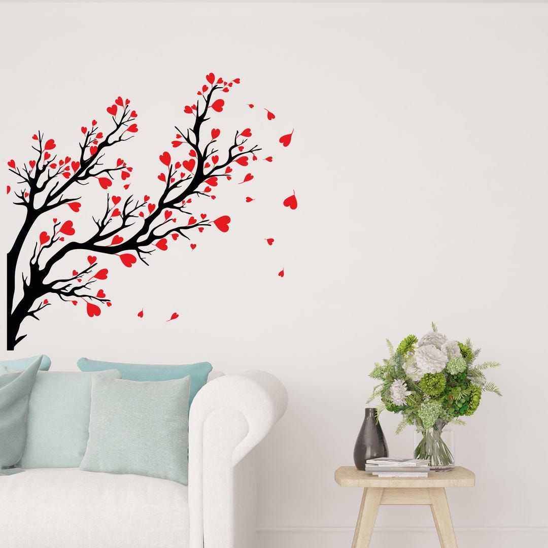 Tree Branch With Hearts Vinyl Wall Decal – Romantic Wall Art for ...