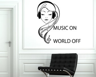 Wandtattoo Musik On World Off Zitate Kopfhörer Notizen Decor 2046di