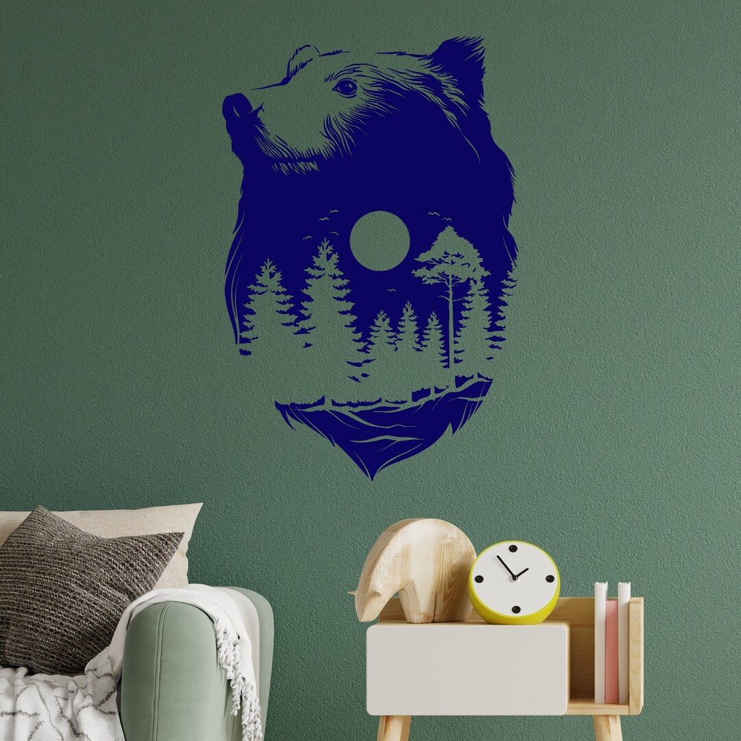 Bear Vinyl Wall Decal Wildlife Wild Animal Predator Forest Landscape ...