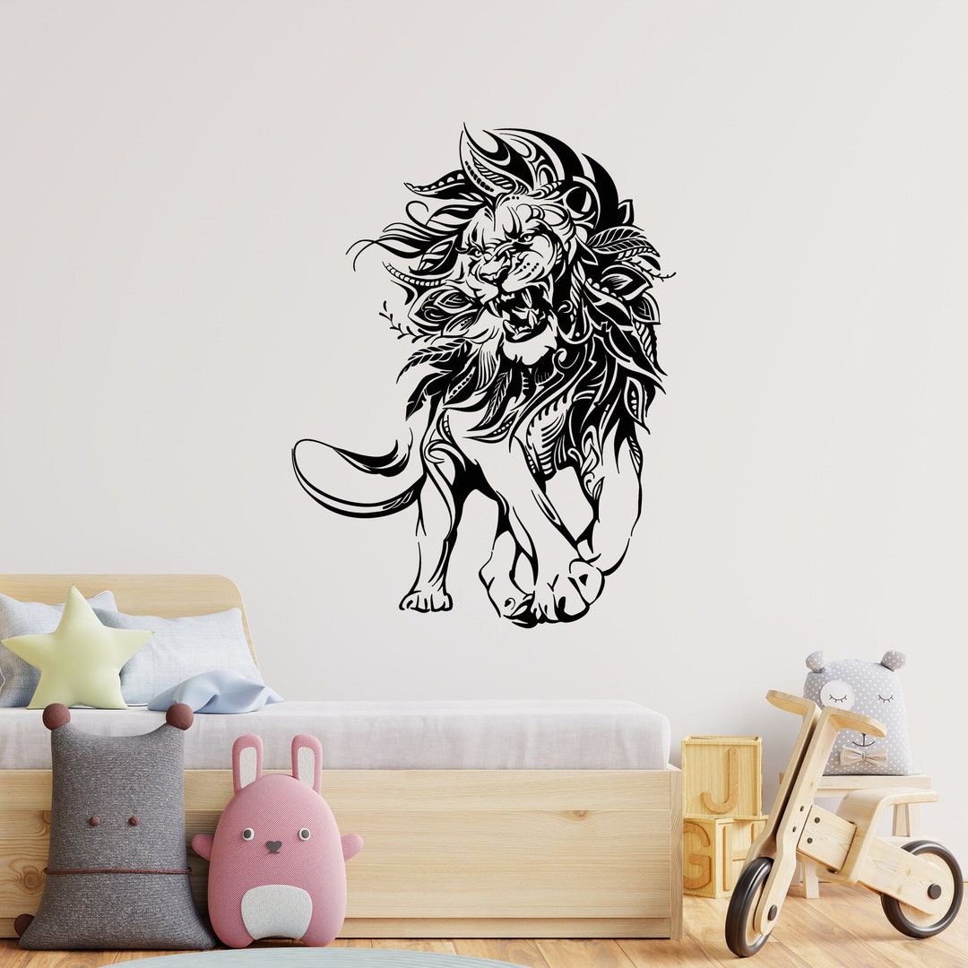 Lion Vinyl Wall Decal Animal Predator Tribal King of Jungle Safari ...