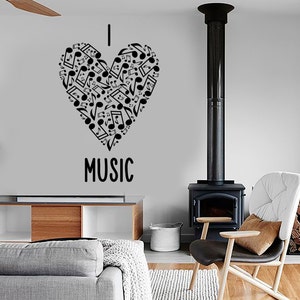 Wall Vinyl Music Heart With Notes Love Guaranteed Quality Decal Mural ...