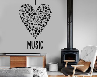 Wall Vinyl Music Heart With Notes Love Guaranteed Quality Decal Mural Art 1543dz