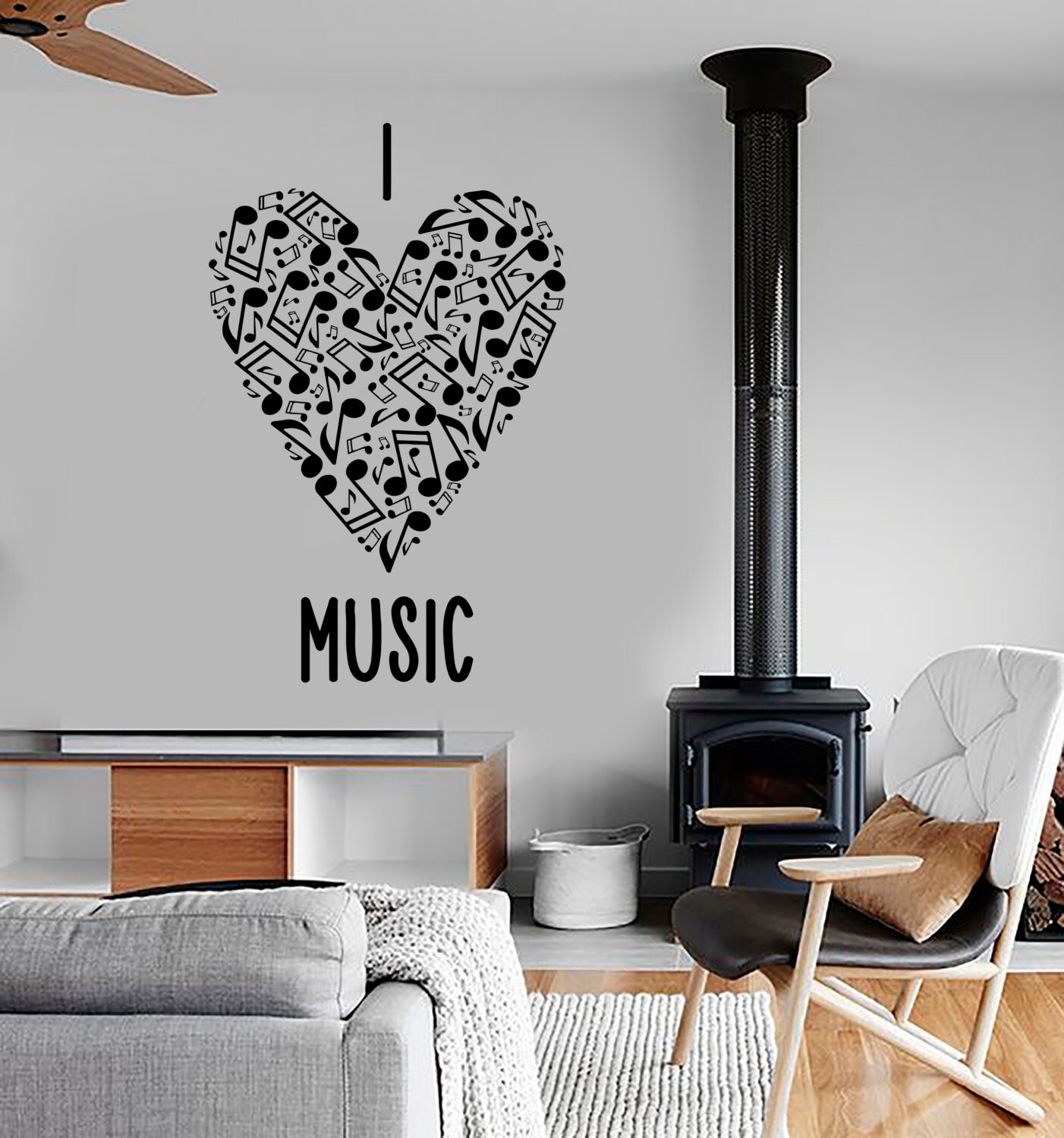 Wall Vinyl Music Heart With Notes Love Guaranteed Quality Decal Mural ...