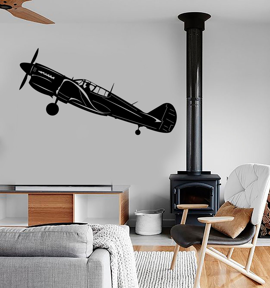 Wall Vinyl Decal Airplane Retro Jet Air Force Military Mural Decor ...