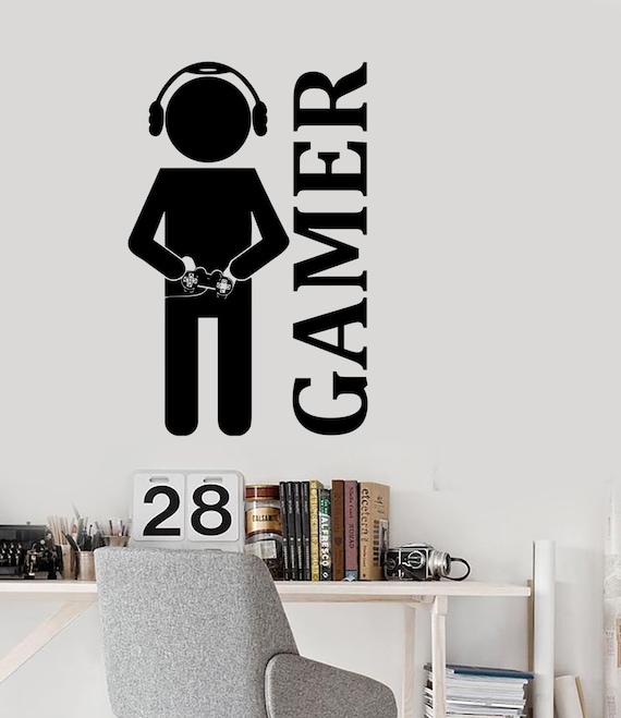 UK Gamer Vinyl Wall Stickers Video Game Play Room Joystick Kids Decals Decor sam