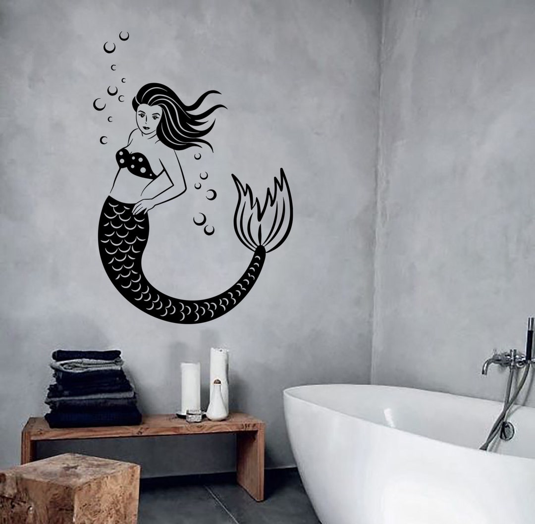 Wall Vinyl Decal Mermaid Beauty Aquatic Sea Creature Water Bubbles ...